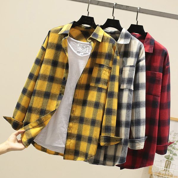 

autumn plaid shirt men's fashion retro cotton casual shirt men streetwear wild loose long-sleeved shirts mens large size -5xl, White;black