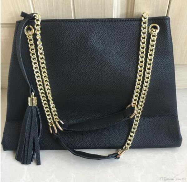 

fashion designer women black pu leather gold chain messenger bag cross body pure color female handbag shoulder bag purse