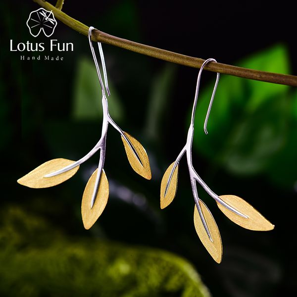 

lotus fun real 925 sterling silver creative designer handmade fine jewelry minimalist design leaves dangle earrings for women cj191209, Golden