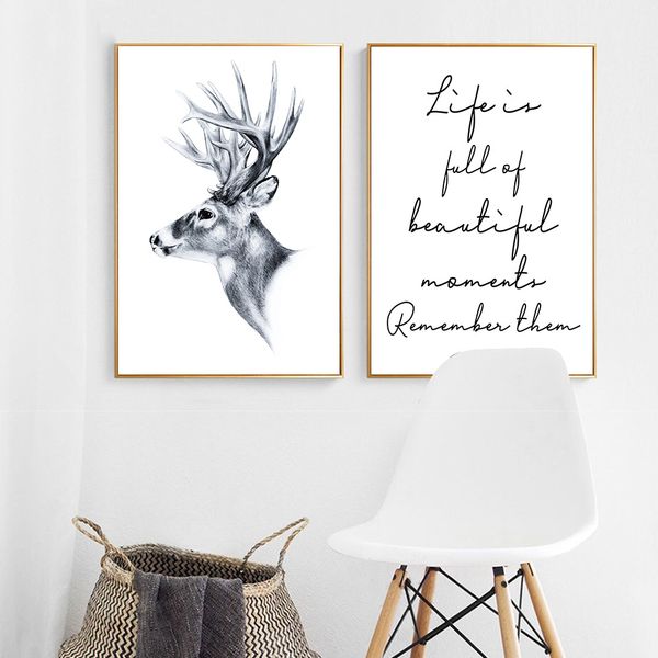 

canvas painting prints home decoration wall art quotes deer modular animal cuadros pictures english letters poster kids room