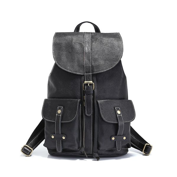 

zency large capacity women men backpack 100% genuine leather outdoor travel bag retro big knapsack black high quality