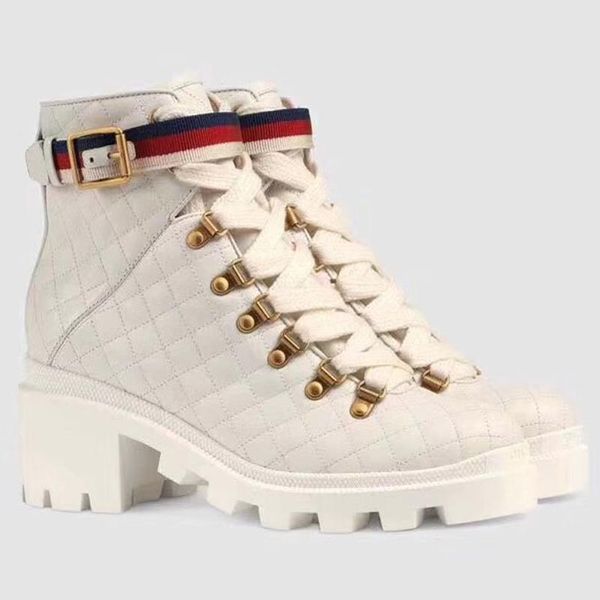 

woman's leather shoes lace up ribbon belt buckle ankle boots factory direct female rough heel round head autumn winter martin boots d12, Black