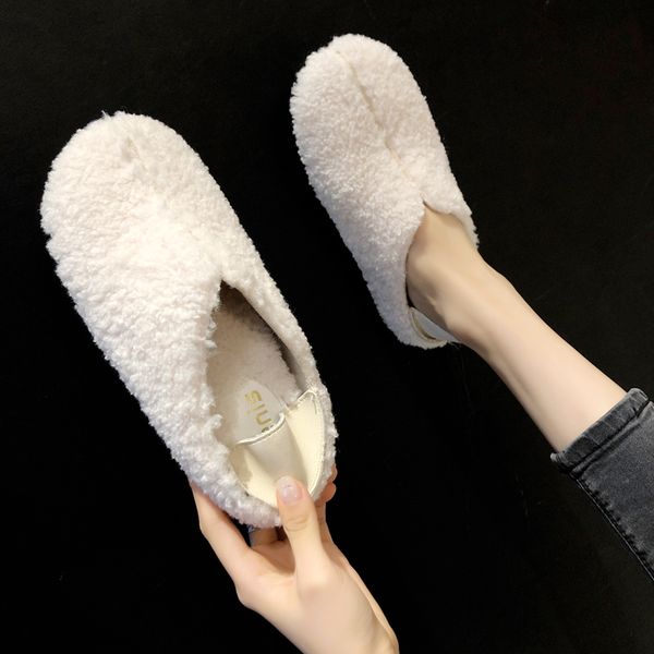 

shoes woman 2019 house slippers platform slipers women luxury slides fur flip flops flock beige heeled sandals new flat, Black