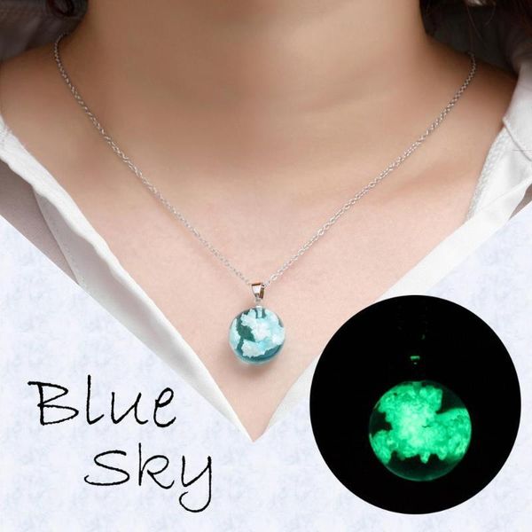 

charming women necklace nature blue sky white cloud necklace resin ladies luminous jewelry gift colar de senhoras a1, Silver