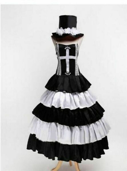 

one piece призрак принцесса перона новое длинное платье косплей костюм, Black;red