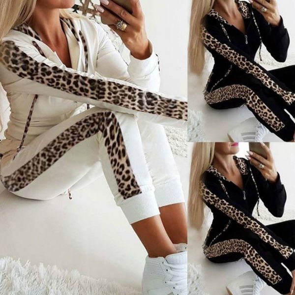 

women fashion tracksuits 2019 autumn new arrival womens sport style clothing set brand leopard printed casual silm womens two piece, Gray