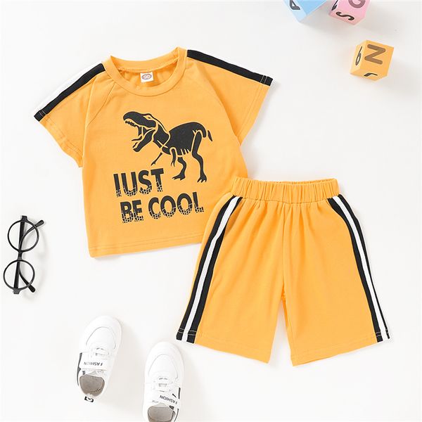 

2pcs toddler kids baby girls short sleeve outfits clothes summer dinosaur t-shirt + stripe short pants set clothes, White