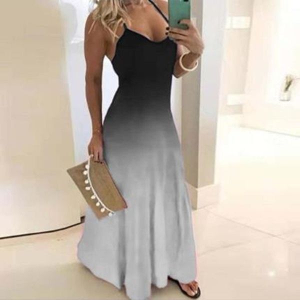 

2019 cross-border autumn new european and american dress slim slimming gradient printed mop long dress, White;black