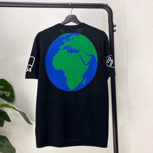 

jacquard monogram wool blend kintting t-shirt earth bar code logo jacquard fashion tee casual street short sleeve t-shirt hfymtx617, White;black