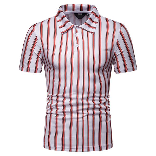 

2019 новый стиль лето мужская с коротким рукавом мужская contrast color stripes slim fit fold-вниз воротник отдыха t-рубашки pl66, White;black