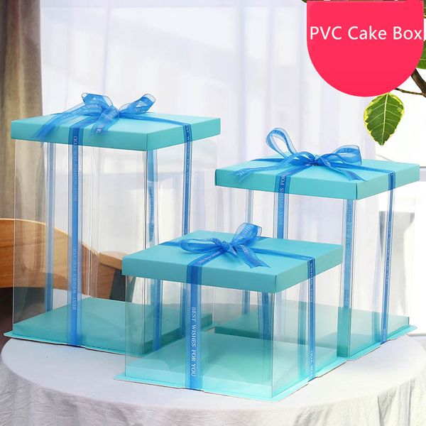 

2020 new blue theme clear pvc box packing wedding/christmas favor cake chocolate candy containers box/case party favors supplies