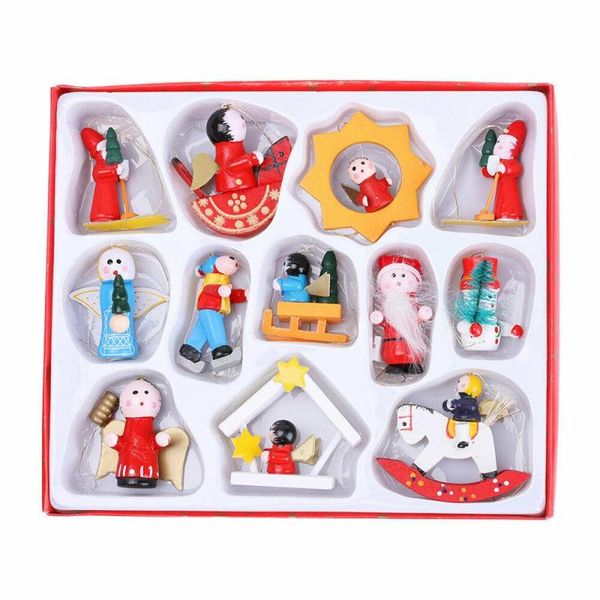 

10/12pcs/set christmas xmas tree decoration traditional wooden hanging ornament kids toys set diy home decor xmas party supplies