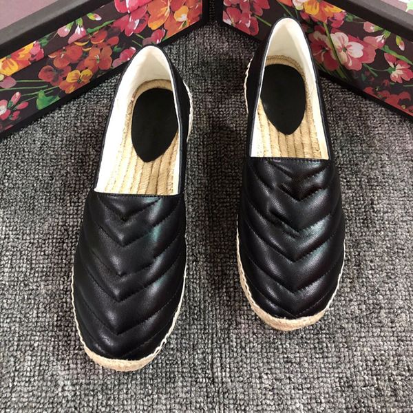 

2019 designer womens leather canvas espadrilles genuine lambskin women flat shoes pearl espadrilles size eur35-41 with box t01, Black