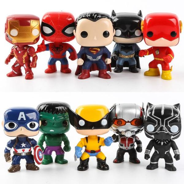 

funko pop dc justice league & marvel avengers hulk iron man spiderman 10pcs a lotslogan model action figure collectible model toy for gift