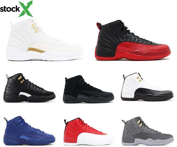 

with box mens and womens basketball shoes sneakers 12s xii flu game royal taxi french blue for men sports shoes high cut, Black