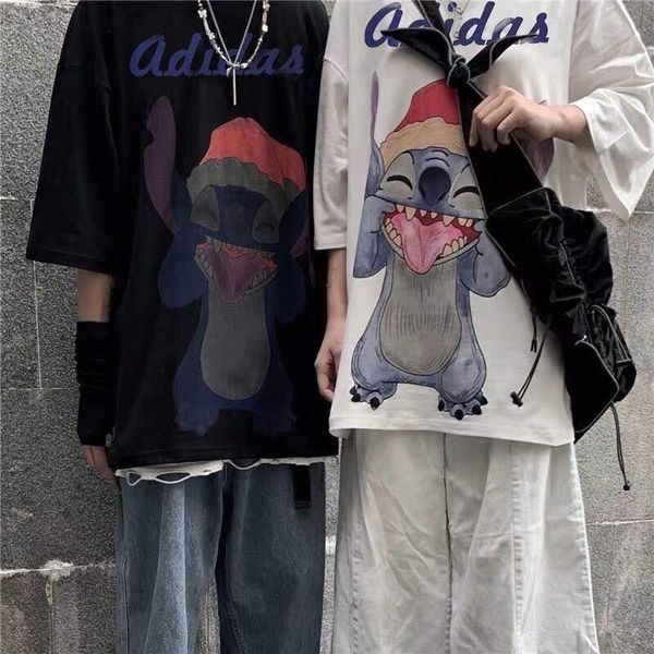 

classic fashion cartoon animal t-shirt, pure cotton brand t-shirt men luxury designer brand 1l stitch t, White;black