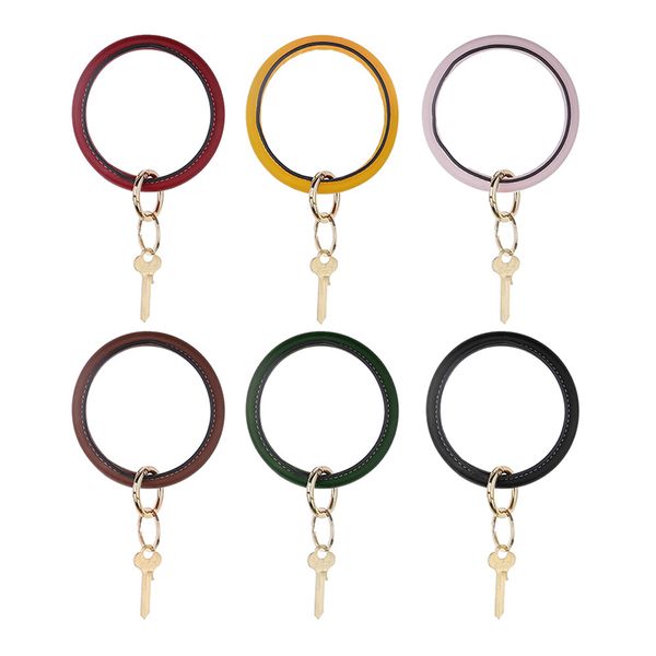 

fashion wristlet keychain pu leather keyring o key ring circle wrist strap women jewelry gift key fob holder, Silver