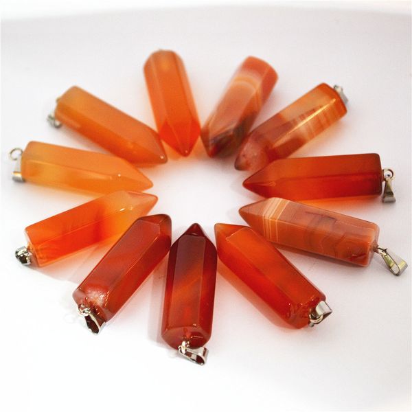 

fashion natural red agates onyx stone pendants points pillar pendulum for necklace jewelry making 24pcs 32*10mm wholesale, Silver