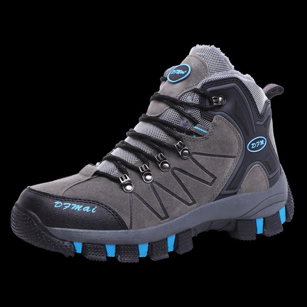

fashion men hiking shoes winter leather fur warm ankle snow boots outdoor walking shoes mountain sport climbing boot big size 46