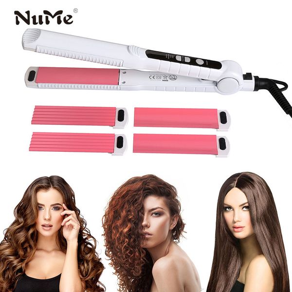 

hair straightener interchangeable 3 in 1 hair curler negative ions plates ceramic flat iron corrugation curling iron styling 280