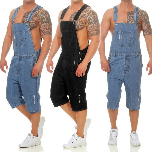 

cargo pants men overall casual jumpsuit jeans wash broken pocket trousers suspender pants biker stretch jeans vaqueros pantalon, Blue