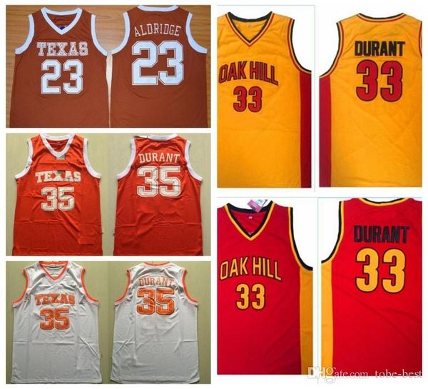

ncaa vintage texas longhorns 35 дюрант college basketball джерси 33 дюрант oak hill high school прошитой рубашки, Black;red