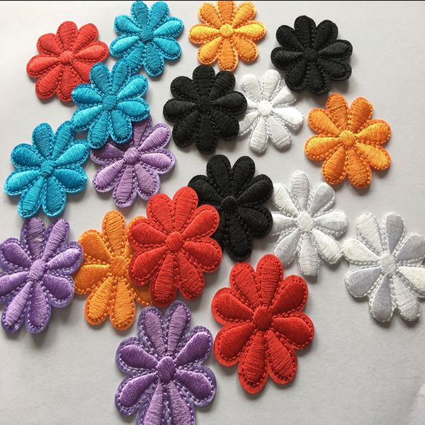 

1 piece embroidered patch sun flower size 4cm appliques iron-on accessories diy for dress curtain, Black