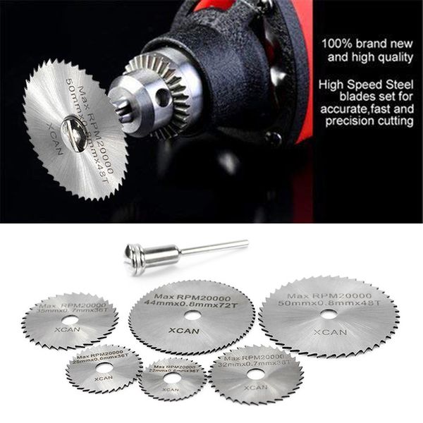

7pcs hss cutting discs mandrel hss rotary circular saw blades tool cutoff accessory mandrel circular saw blades power tool set