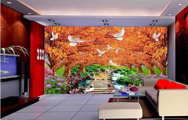 

3d wallpaper custom p murals dream forest flowers sika deer 3d landscape background wall wallpaper for walls 3 d