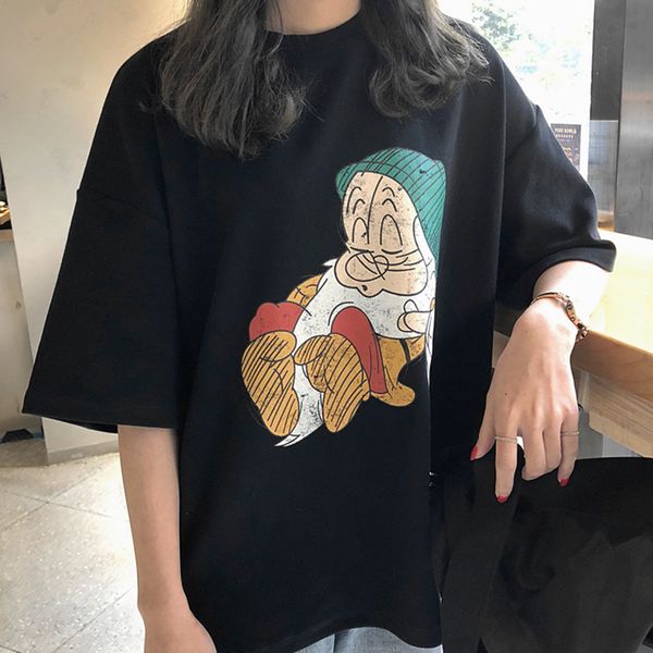

designer women t shrit brand cartoon cute print 2019 summer new women's t-shirt shirt short-sleeved t-shirt female large size women&#03, White