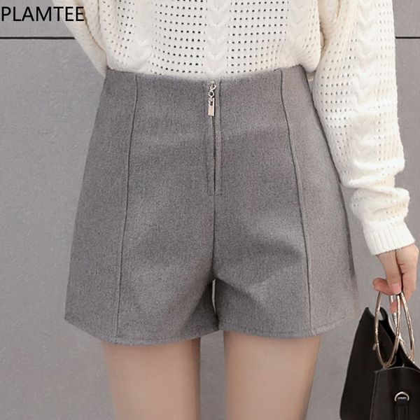 

plamtee autumn woolen high waist shorts for women 2020 new winter casual zipper slim straight short elegant office lady shorts, White;black