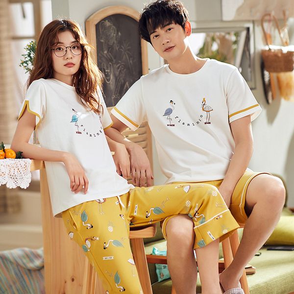 

women's pajamas summer short sleeve cotton sleepwear cartoon couple lovers men sleep pyjamas short couple lounge pajama set, Blue;gray