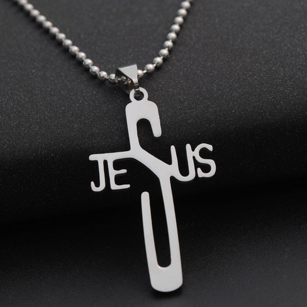 

1pcs jesus cross fashion pendant necklace jewelry for women men silver stainless steel chain christian symbol minimalism gift