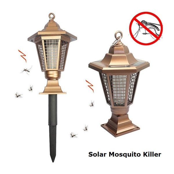 

solar mosquito killer hexagonal path light outdoor garden pillar mosquito killer lamp gold lawn bug zapper lighting