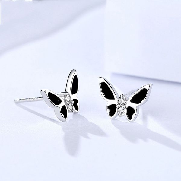 

lovely animal butterfly zirconia womens earrings 925 sterling silver cute korean stud earring for girls wholesale ing, Golden;silver