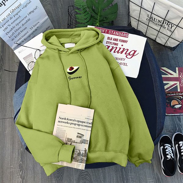 

avocado green sweatshirt women plus velvet winter new ins harajuku vintage korea large size loose casual women hooded sweatshirt, Black