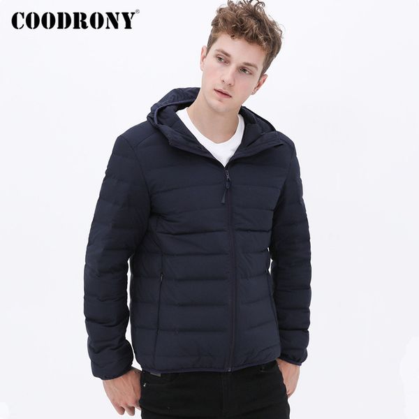 

coodrony brand duck down jacket men autumn winter jacket hooded coats with zipper pockets classic fashion casual warm coat 98021, Black
