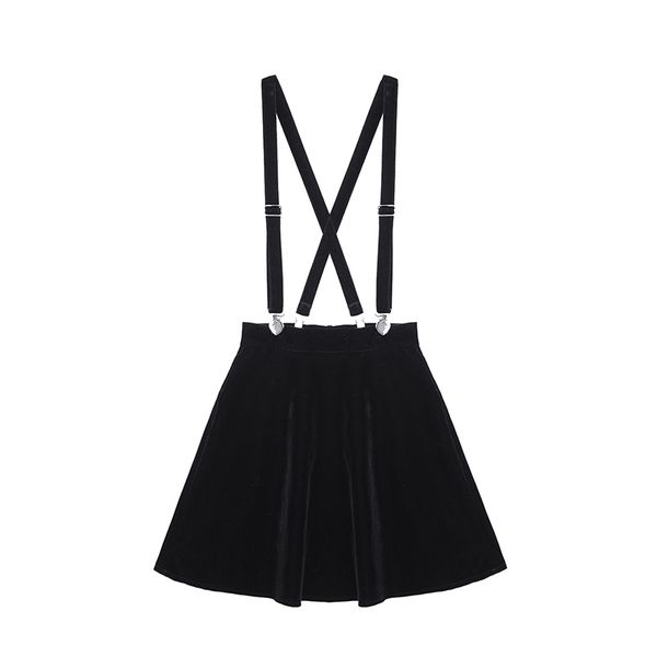 

fashion korean college style velvet suspender skirt autumn winter female student ulzzang chic thin all-match solid color skirt, Black
