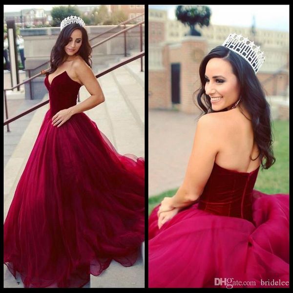 

2019 burgundy velvet organza prom dresses strapless a line sweetheart zipper back sweep train custom made formal evening party gowns, Black