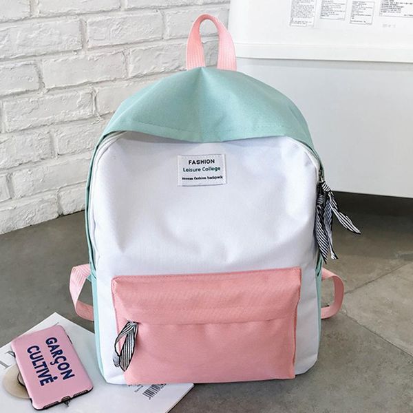 

nylon backpack women backpack color block bagbag female shoulder bag for teenage girl school bag rucksack bolsa #t1g