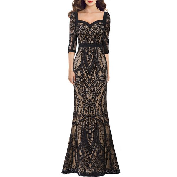 

vfemage women elegant sweetheart neck illusion sleeve baroque lace formal evening gown wedding party mermaid maxi long dress 289, Black;gray