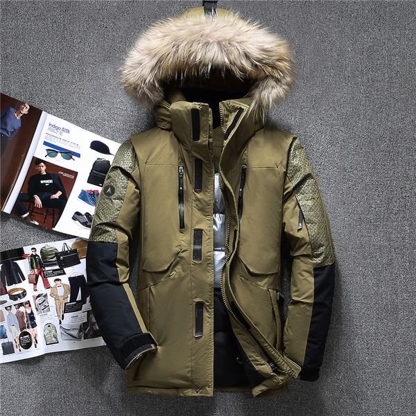 

mens down coats polyester winter jackets thick casual outerwear windproof handsome warm regular parkas and coats hooded, Black