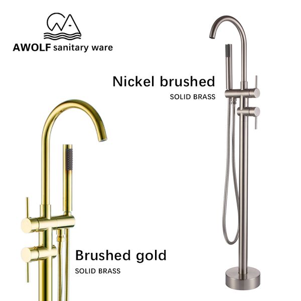 

bathroom bathtub faucet standing tap full solid brass mixer shower nickel brushed gold matte black chrome dual handle ah3017