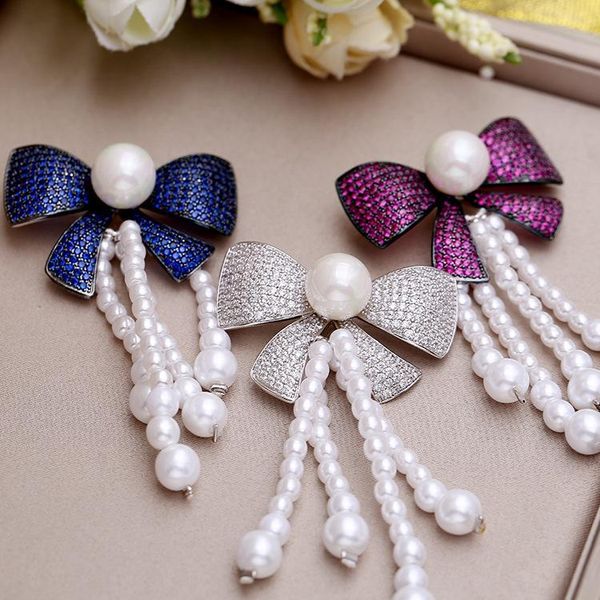 

brand designer jewelry fashion bow brooches for women full diamond pearls brooches pins luxury wedding jewelry wholesale, Gray