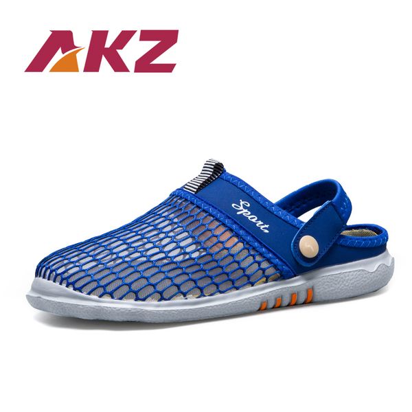 

akz new fashion summer men sandals mesh men beach flip flops breathable casual shoes male flats shoes outside sandals, Black