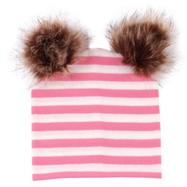 

kids boys girls women baby warm winter crochet cap knit wool beanie fur pom striped bobble hat
