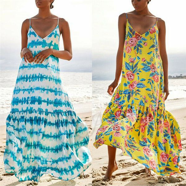 

новый женский boho бикини пляж макси платье сексуальная strappy v шеи тонкий свободный длинный cover up женский купальник сарафан летний куп, Blue;gray