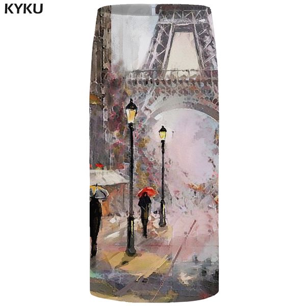 

kyku eiffel tower skirts women city floral france painting pencil party casual ladies skirts womens anime korean fashion, Black
