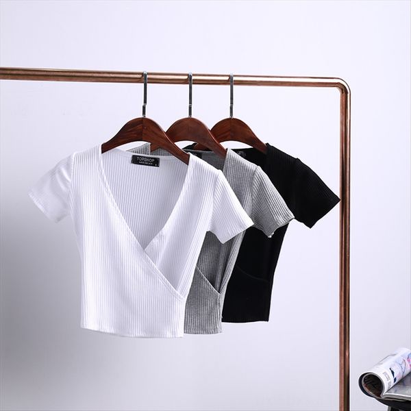 

women's yoga fitness 2019 v-neck tight sleeve women's yoga fitness t-shirt short t-shirt 2019 v-neck tight short sleeve top, White