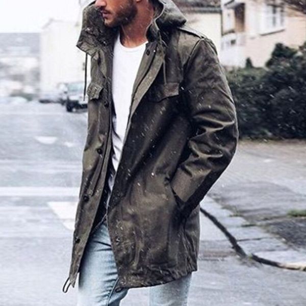 

trendy men's casual trench solid coat casual male spring coat hooded outwear windbreaker hoody overcoat clothes stylish coats, Black;brown